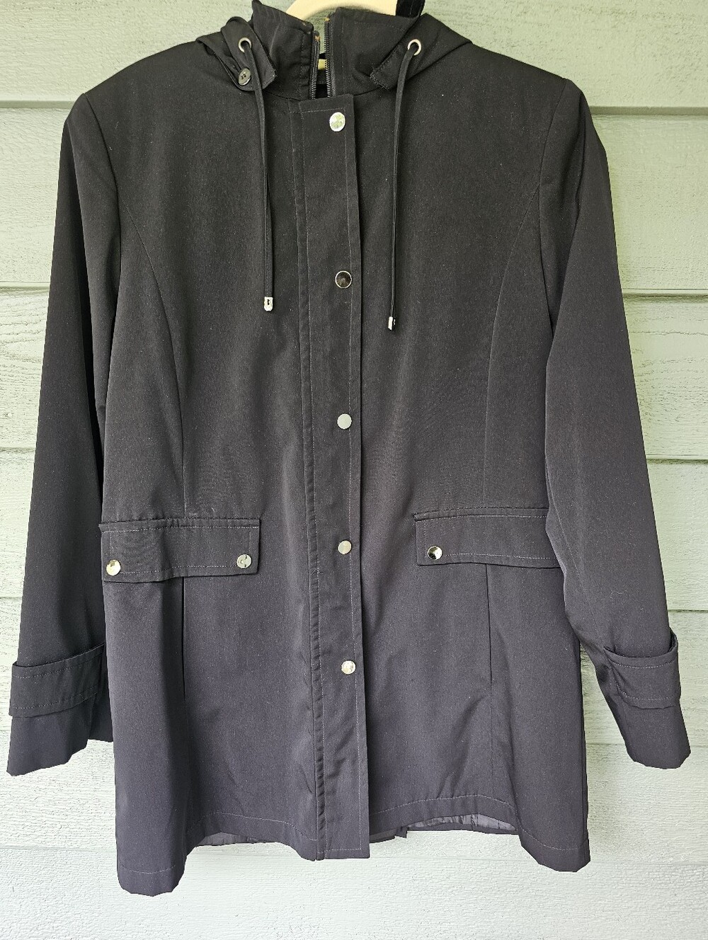 Fleet Street Women's Black A-Line Soft Shell Hooded Coat Jacket Size PM